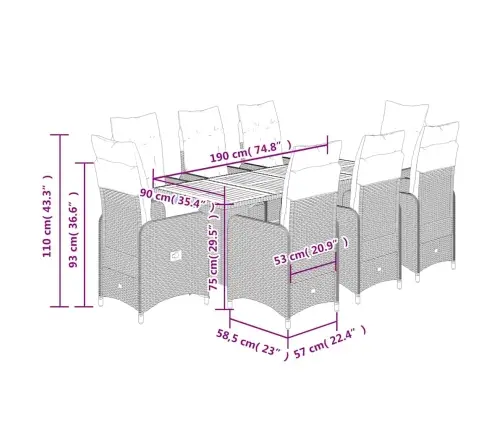 Bistro Komplektas Su Pagalvėlėmis, 9 Dalių, Juodas, Poliratanas