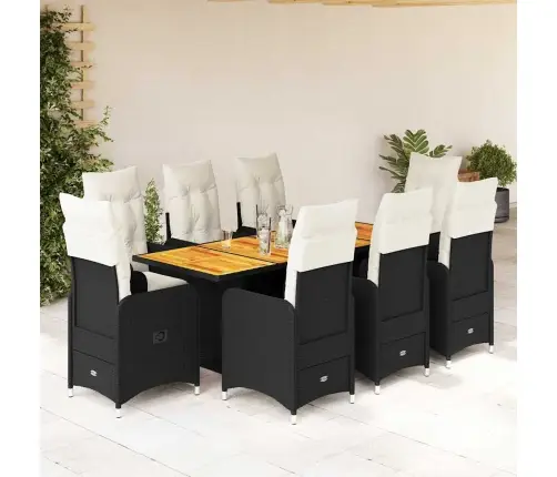 Bistro Komplektas Su Pagalvėlėmis, 9 Dalių, Juodas, Poliratanas