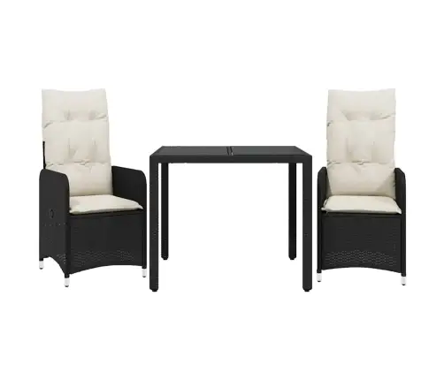 Bistro Komplektas Su Pagalvėmis, 3 Dalių, Juodas, Poliratanas