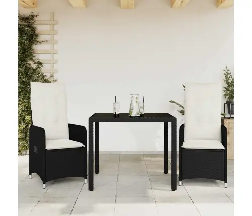 Bistro Komplektas Su Pagalvėmis, 3 Dalių, Juodas, Poliratanas