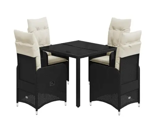 Sodo Bistro Komplektas Su Pagalvėmis, 5 Dalių, Juodas, Ratanas