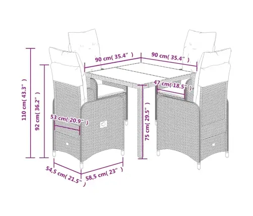 Sodo Bistro Komplektas Su Pagalvėmis, 5 Dalių, Juodas, Ratanas