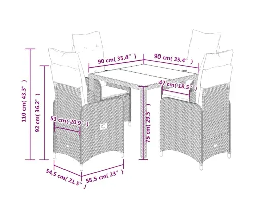 5-Daļīgs Bistro Mēbeļu Komplekts, Matrači, Melna Pe Rotangpalma Vidaxl