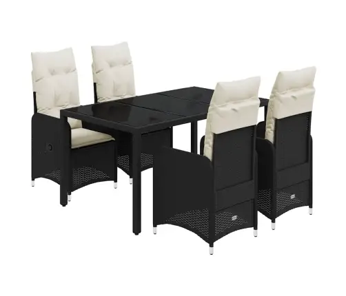 Sodo Bistro Komplektas Su Pagalvėmis, 5 Dalių, Juodas, Ratanas