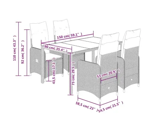 Sodo Bistro Komplektas Su Pagalvėmis, 5 Dalių, Juodas, Ratanas
