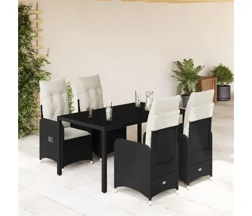 Sodo Bistro Komplektas Su Pagalvėmis, 5 Dalių, Juodas, Ratanas