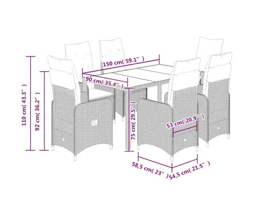 7-Osaline Aia Bistrookomplekt Patjadega, Must, Polürotang