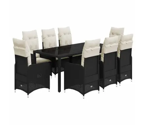 Bistro Komplektas Su Pagalvėlėmis, 9 Dalių, Juodas, Poliratanas