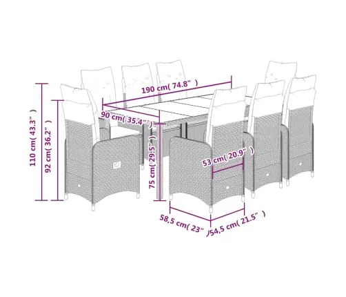 Bistro Komplektas Su Pagalvėlėmis, 9 Dalių, Juodas, Poliratanas