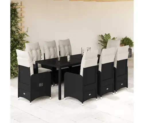 Bistro Komplektas Su Pagalvėlėmis, 9 Dalių, Juodas, Poliratanas