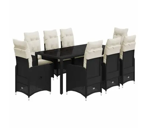 Bistro Komplektas Su Pagalvėlėmis, 9 Dalių, Juodas, Poliratanas