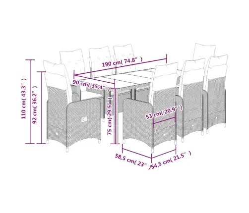 Bistro Komplektas Su Pagalvėlėmis, 9 Dalių, Juodas, Poliratanas