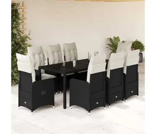 Bistro Komplektas Su Pagalvėlėmis, 9 Dalių, Juodas, Poliratanas