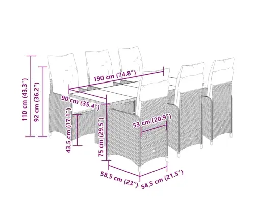 7-Daļīgs Bistro Mēbeļu Komplekts, Matrači, Melna Pe Vidaxl