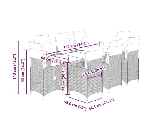9-Osaline Aia Bistrookomplekt Patjadega, Must, Polürotang