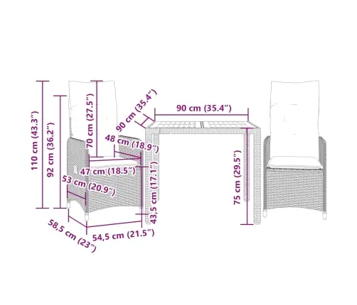 3-Daļīgs Bistro Mēbeļu Komplekts, Matrači, Pelēks Pe Vidaxl