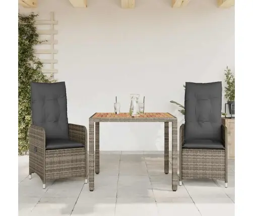 3-Daļīgs Bistro Mēbeļu Komplekts, Matrači, Pelēks Pe Vidaxl