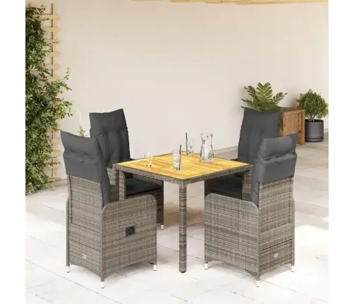 Bistro Komplektas Su Pagalvėlėmis, 5 Dalių, Pilkas, Poliratanas