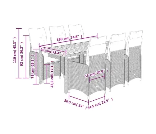 Bistro Komplektas Su Pagalvėlėmis, 7 Dalių, Pilkas, Poliratanas