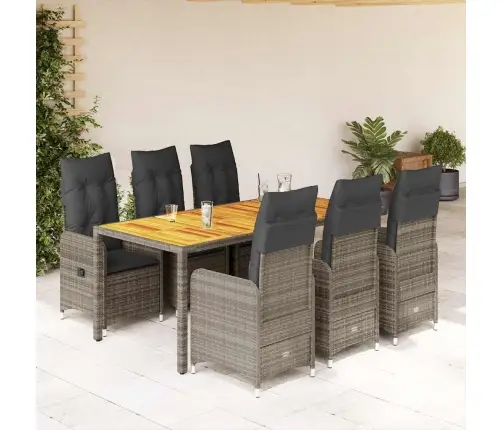 Bistro Komplektas Su Pagalvėlėmis, 7 Dalių, Pilkas, Poliratanas