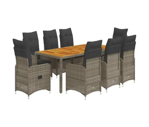 Bistro Komplektas Su Pagalvėlėmis, 9 Dalių, Pilkas, Poliratanas