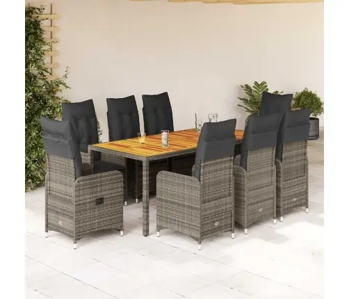 Bistro Komplektas Su Pagalvėlėmis, 9 Dalių, Pilkas, Poliratanas