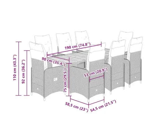 9-Osaline Aia Bistrookomplekt Patjadega, Hall, Polürotang
