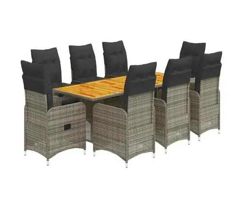 9-Daļīgs Bistro Mēbeļu Komplekts, Matrači, Pelēks Pe Vidaxl