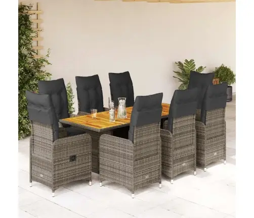 9-Daļīgs Bistro Mēbeļu Komplekts, Matrači, Pelēks Pe Vidaxl