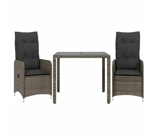 Bistro Komplektas Su Pagalvėlėmis, 3 Dalių, Pilkas, Poliratanas