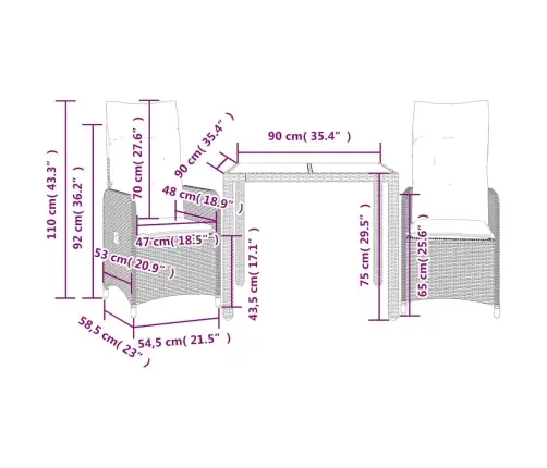 Bistro Komplektas Su Pagalvėlėmis, 3 Dalių, Pilkas, Poliratanas