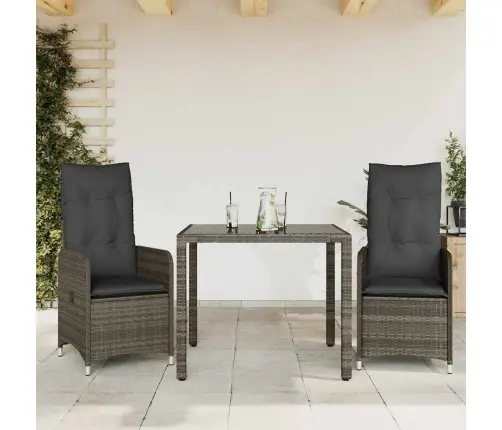 Bistro Komplektas Su Pagalvėlėmis, 3 Dalių, Pilkas, Poliratanas