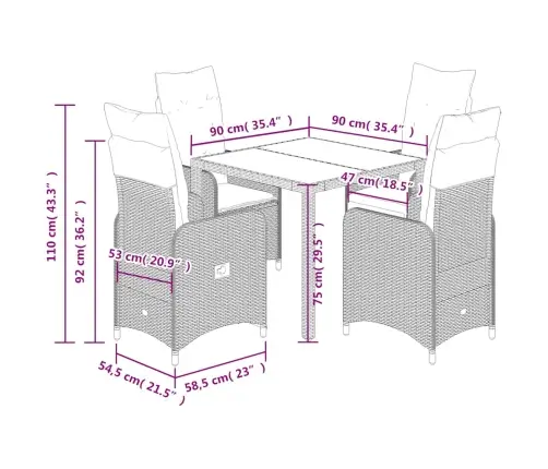 5-Daļīgs Bistro Mēbeļu Komplekts, Matrači, Pelēks Pe Vidaxl