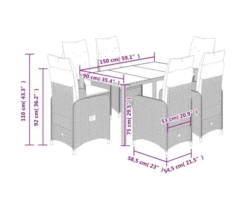 7-Osaline Aia Bistrookomplekt Patjadega, Hall, Polürotang