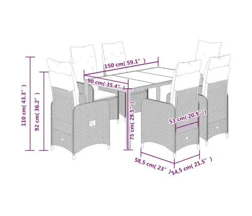 5-Osaline Aia Bistrookomplekt Patjadega, Hall, Polürotang