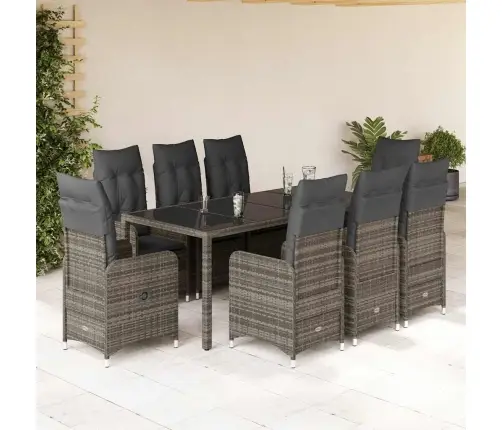 9-Daļīgs Bistro Mēbeļu Komplekts, Matrači, Pelēks Pe Vidaxl