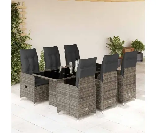 7-Daļīgs Bistro Mēbeļu Komplekts, Matrači, Pelēks Pe Vidaxl