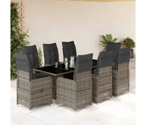 9-Daļīgs Bistro Mēbeļu Komplekts, Matrači, Pelēks Pe Vidaxl