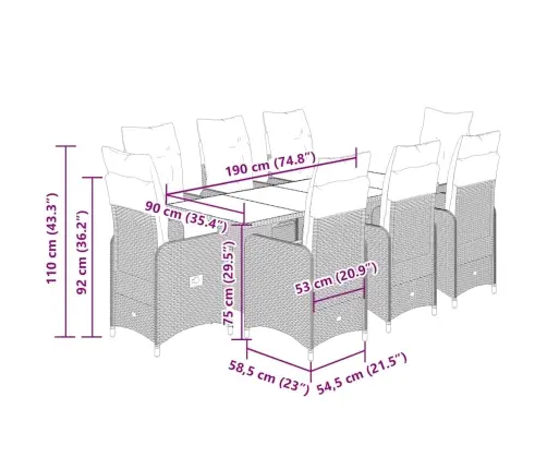 9-Osaline Aia Bistrookomplekt Patjadega, Hall, Polürotang