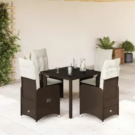 5-Daļīgs Bistro Mēbeļu Komplekts, Matrači, Brūna Pe Rotangpalma Vidaxl