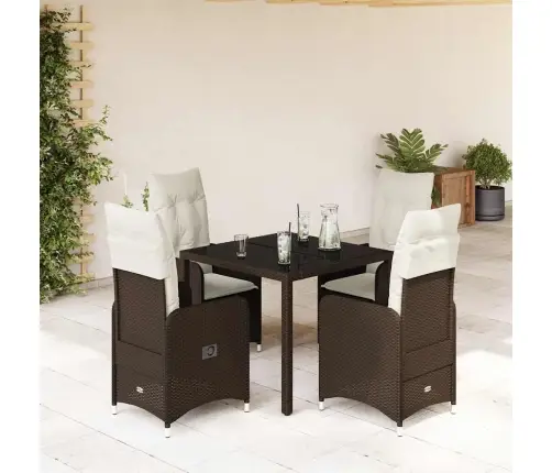 5-Daļīgs Bistro Mēbeļu Komplekts, Matrači, Brūna Pe Rotangpalma Vidaxl