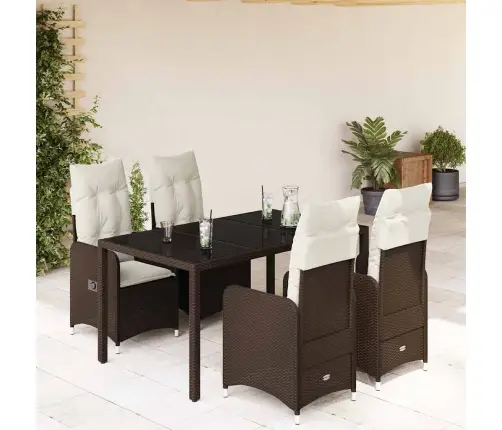 5-Daļīgs Bistro Mēbeļu Komplekts, Matrači, Brūna Pe Rotangpalma Vidaxl