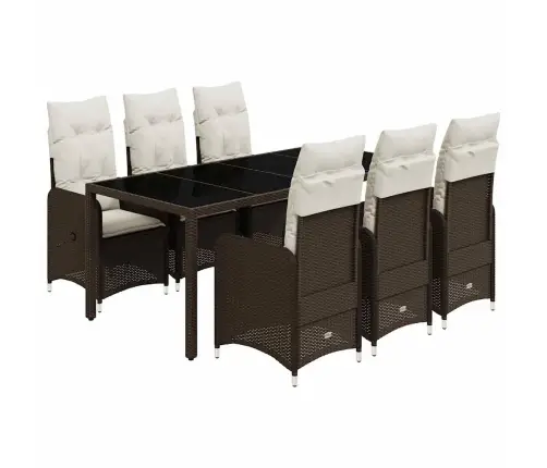 Bistro Komplektas Su Pagalvėlėmis, 7 Dalių, Rudas, Poliratanas