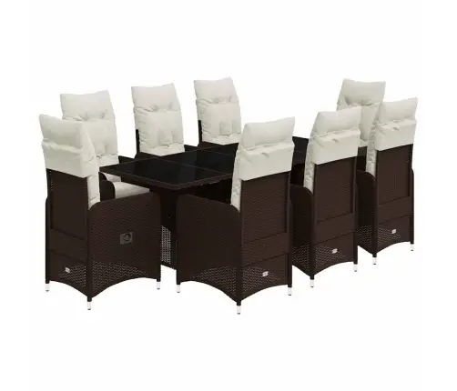 Bistro Komplektas Su Pagalvėlėmis, 9 Dalių, Rudas, Poliratanas