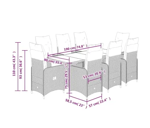 Bistro Komplektas Su Pagalvėlėmis, 9 Dalių, Rudas, Poliratanas