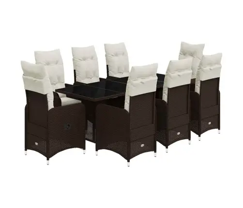 Bistro Komplektas Su Pagalvėlėmis, 9 Dalių, Rudas, Poliratanas