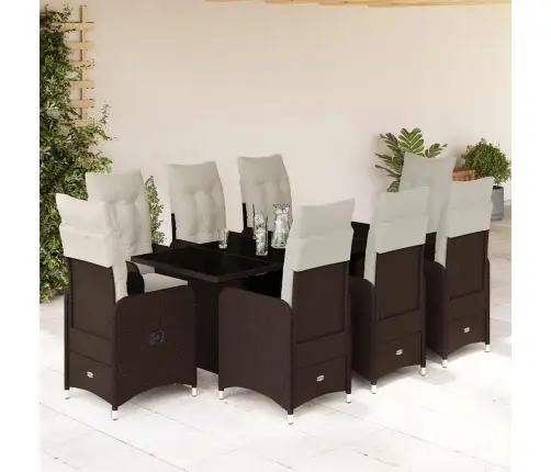 Bistro Komplektas Su Pagalvėlėmis, 9 Dalių, Rudas, Poliratanas