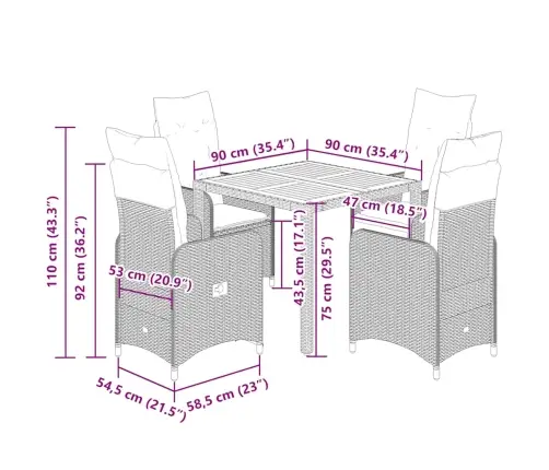 Bistro Komplektas Su Pagalvėlėmis, 5 Dalių, Smėlio, Poliratanas