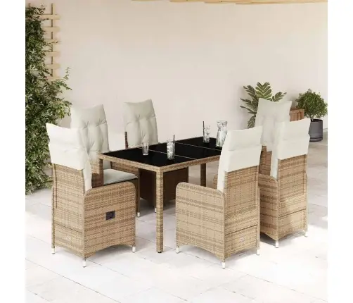 Bistro Komplektas Su Pagalvėlėmis, 7 Dalių, Smėlio, Poliratanas Bistro Komplektas Su Pagalvėlėmis, 7 Dalių, Smėlio, Poliratanas