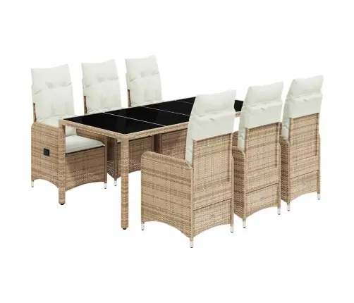 7-Daļīgs Bistro Mēbeļu Komplekts, Matrači, Bēša Pe Rotangpalma Vidaxl